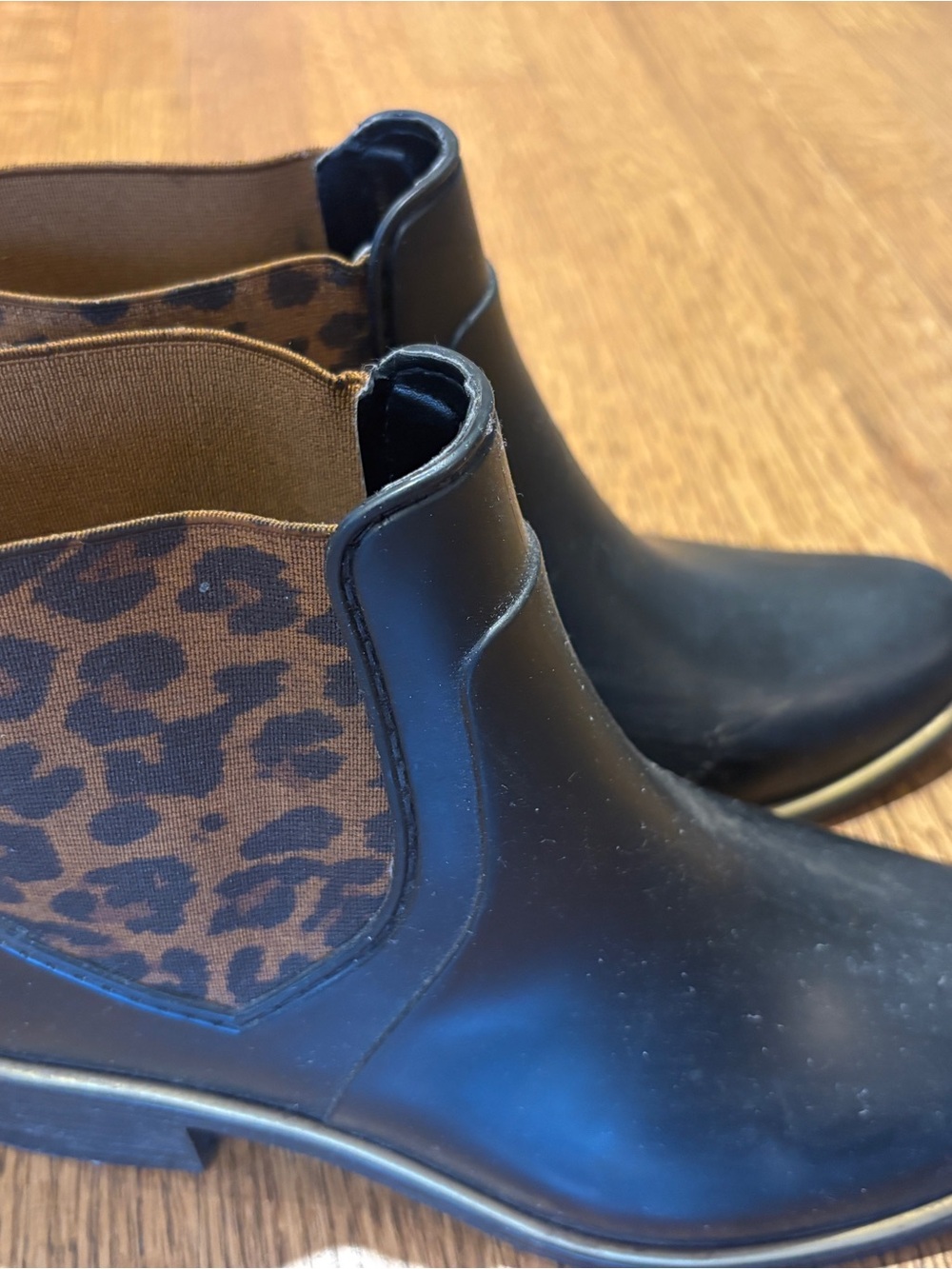 Black Kate Spade Chelsea Rain Boots with Leopard Panel